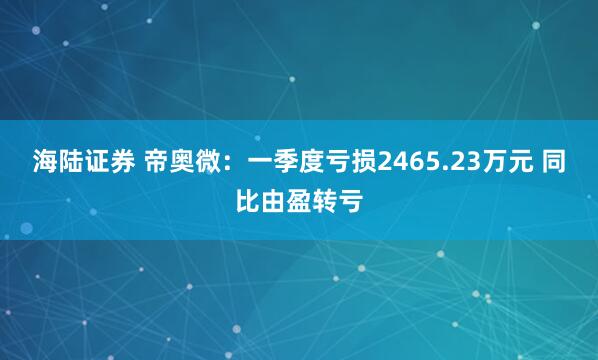 海陆证券 帝奥微：一季度亏损2465.23万元 同比由盈转亏